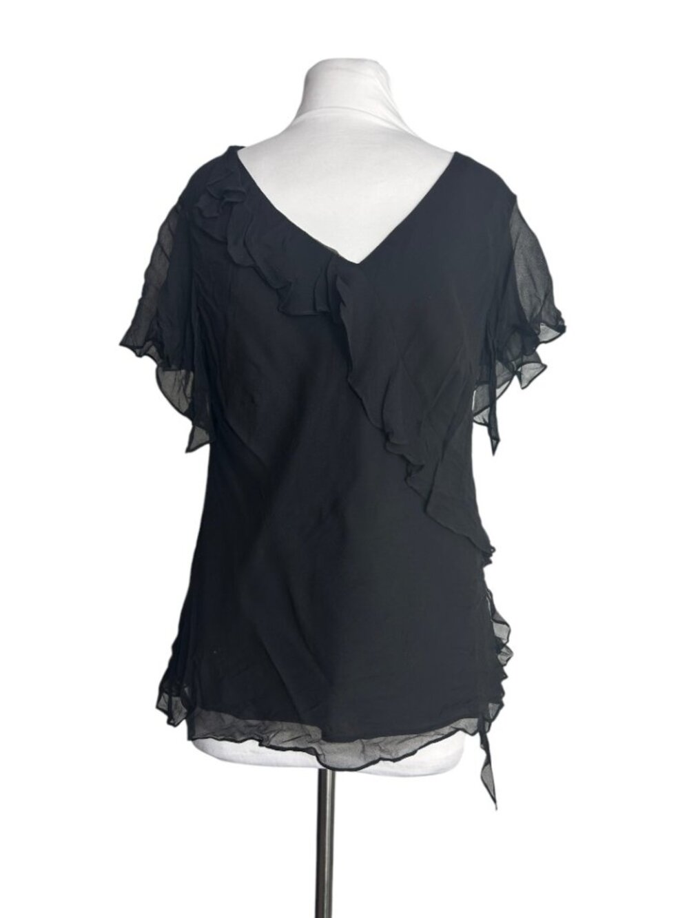 Vintage Y2K Robbie Bee Size 16W Black Silk Flowy Ruffle Top Blouse Feminine